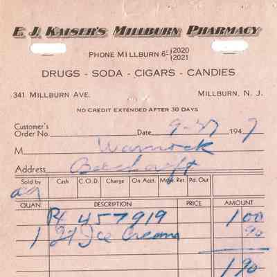 Kaiser's Millburn Pharmacy: Receipts, 1947