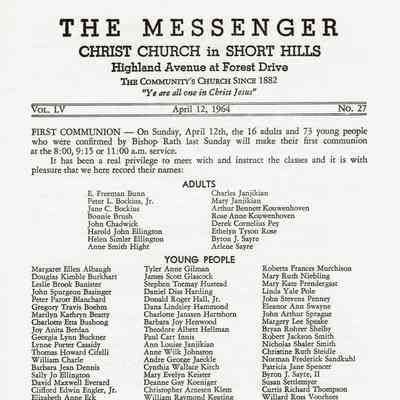 Hartshorn: Charlotte Hartshorn's First Communion Notice, 1964
