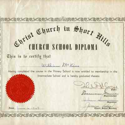 Christ Church: Church School Diploma for William McKim, 1948