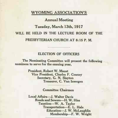Wyoming Civic Association: Annual Meeting Flyer, 1917
