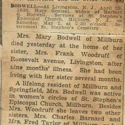 Wehrle Scrapbook: Bodwell obituary, Moffat wedding