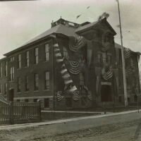 Marshall-Schmidt Album: Washington School Decorated with Flags & Bunting