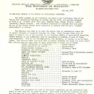 Battle of Springfield: Bicentennial Committee Plans, Program and Activity Map 1979-1980