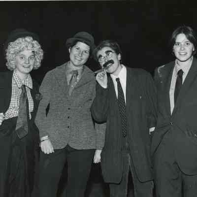 The Marx Brothers: Sherry Naecker (Harpo), Linda Keating (Chico), Nancy Rutledge (Groucho) and Penny Beyer (Zeppo).