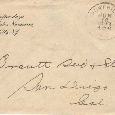 US Nurseries Cancelled Envelope, 1893