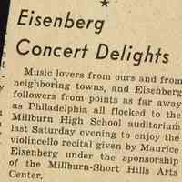 Millburn Art Center: Maurice Eisenberg Concert Review, 1945