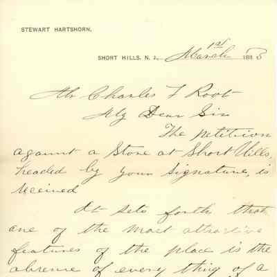 Hartshorn: Charles Root Letter About Store Petition, 1885