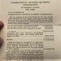 Watson: Thomas J. Watson Letter to IBM Stockholders, 1941