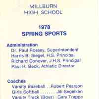 Millburn High School: Spring Sports Schedule, 1978