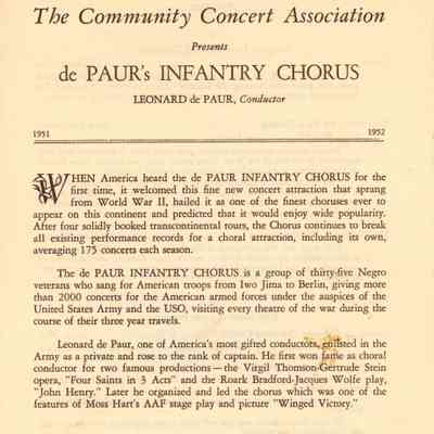 Community Concert Association: De Paul's Infantry Chorus Concert Program and Review, 1952