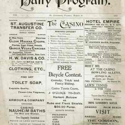 Kellogg: St. Augustine Florida, Daily Resort Programs, 1902
