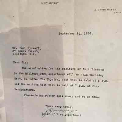 Fire Department: Examination for Paid Fireman Position Letter,1936