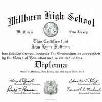 Millburn High School: Diploma for Jean Lynn Hoffman, 1973