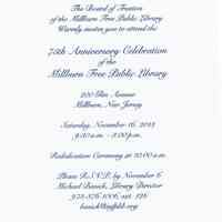 Millburn Library: 75th Anniversary Celebration Invitation, 2013