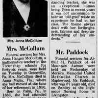          Anna H. McCollum obituary, Item, November 29, 1968
   