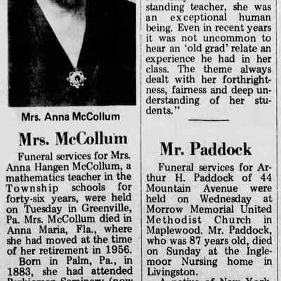 Anna H. McCollum obituary, Item, November 29, 1968