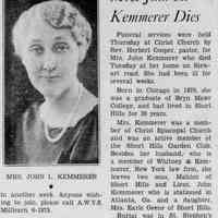          Frances Kemmerer Obituary, Item, April 30, 1943
   