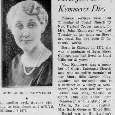 Frances Kemmerer Obituary, Item, April 30, 1943