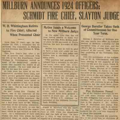 Wehrle Scrapbook: Millburn Township Officers 1924