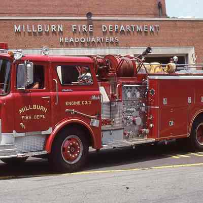 Fire Department: mack CF 1250/500 1972 Firetruck at Millburn Fire Station, 1979