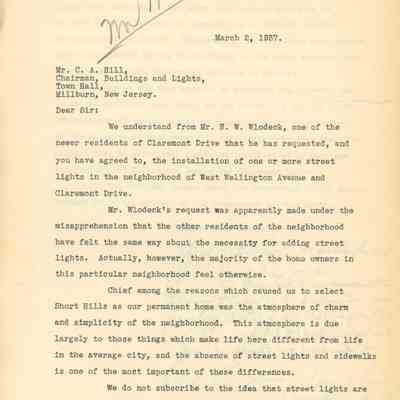Street Lights: Street Light Controversy in Glenwood Section, 1937-8