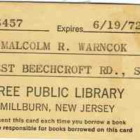 Warnock: Malcolm Warnock Library Card, 1972