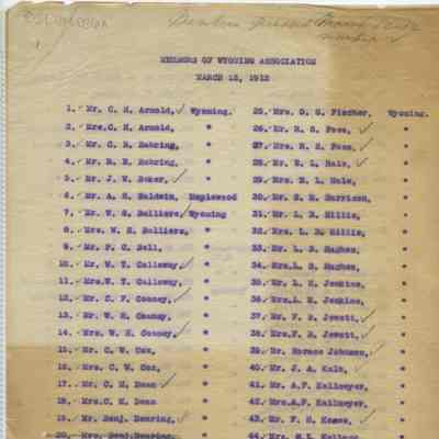 Wyoming Civic Association: Membership List, 1912