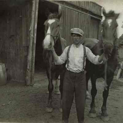 Marshall-Schmidt Album: Man Holding Two Horses By Bridles