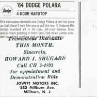          Jowitt Motors, Inc., Advertisment for '64 Dodge Polara picture number 2
   