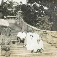 Marshall-Schmidt Album: Frank Marshall, Elizabeth Schmidt-Marshall and family on steps