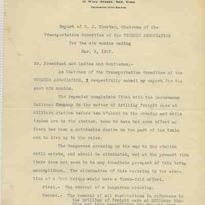 Wyoming Civic Association: Report by H.J Shorter, Chairman of the Transportation Committee, 1915