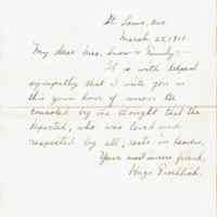 Snow: Letter from Hugo Froehlich to Bonnie Snow, 1911