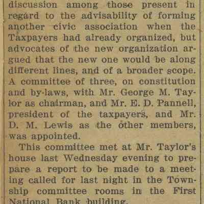 Wyoming Civic Association: Civic Groups Meet in Millburn Township to form the Taxpayers Associations, 1913