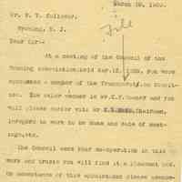 Wyoming Civic Association: Transportation Committee Appointment Letters, 1909