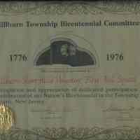 Volunteer First Aid: Millburn-Short Hills Volunteer First Aid Squad Bicentennial Certificate, 1976