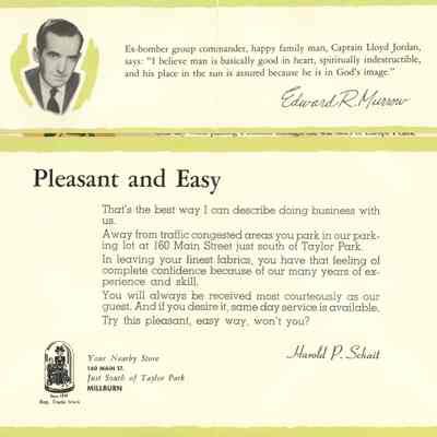 Schait & Son Cleaners: Schait & Son Cleaners, 160 Main Street, Advertising Brochure