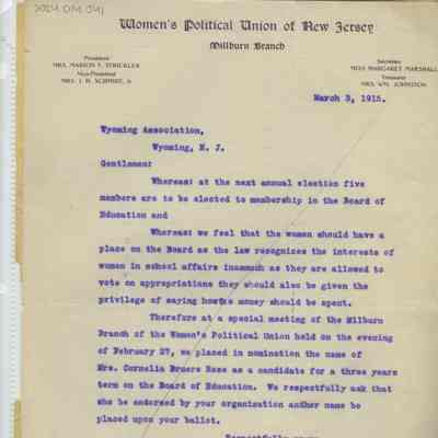 Wyoming Civic Association: Women's Political Union, 1915