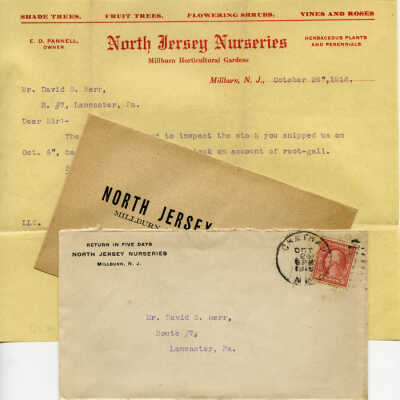 North Jersey Nurseries envelope & contents October 26,1916