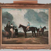 Jockeys, Horses and Gentlemen Sporting Painting, c. 1825