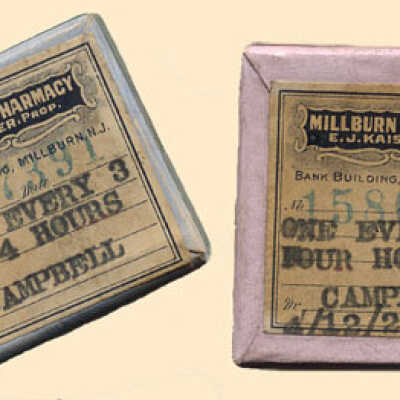 Kaiser's Millburn Pharmacy: Prescription Medicine boxes from Dr. Wellington Campbell