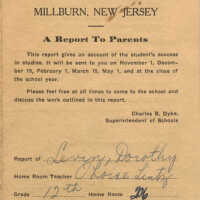 Millburn High School Report Card for Dorothy Levin from 1940