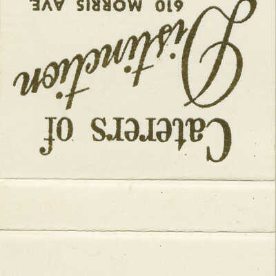 Short Hills Caterers: Matchbook Cover