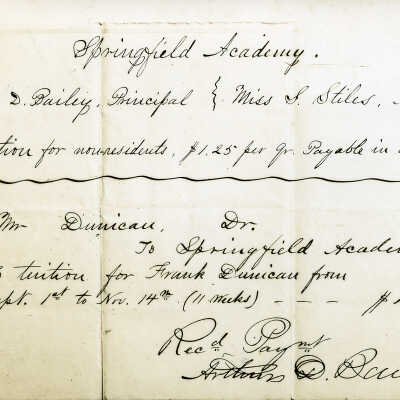 Dunican: Springfield Academy Tuition Receipt, 1874