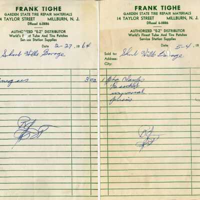 Tighe: Frank Tighe Invoices to Short Hills Garage, 1964