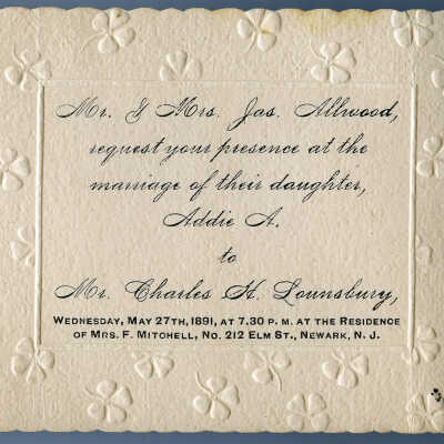 Allwood Wedding Invitation, 1891