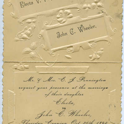 Pennington & Wheeler Wedding Invitation, 1893