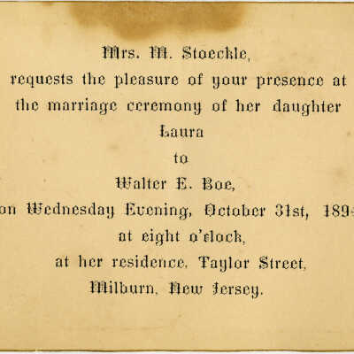Stoeckle Wedding Invitation, 1894