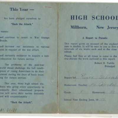Millburn High School report card, 1944