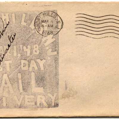 Short Hills Mail Delivery First Day Envelope, 1948