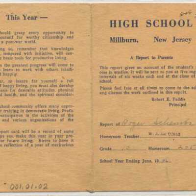 Millburn High School report card, 1946